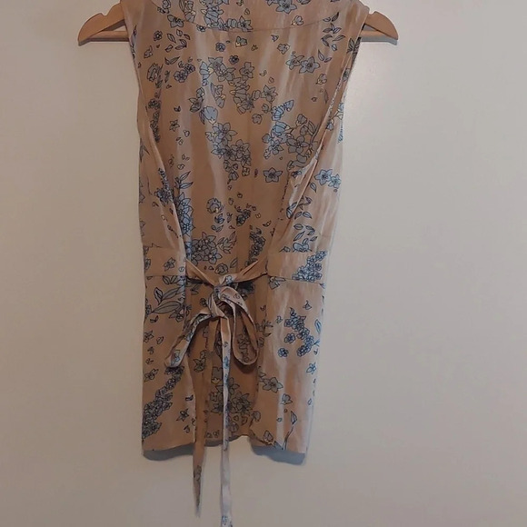 Vintage Cottagecore V neck floral pattern sleeveless top blouse tan blue L - Picture 5 of 5